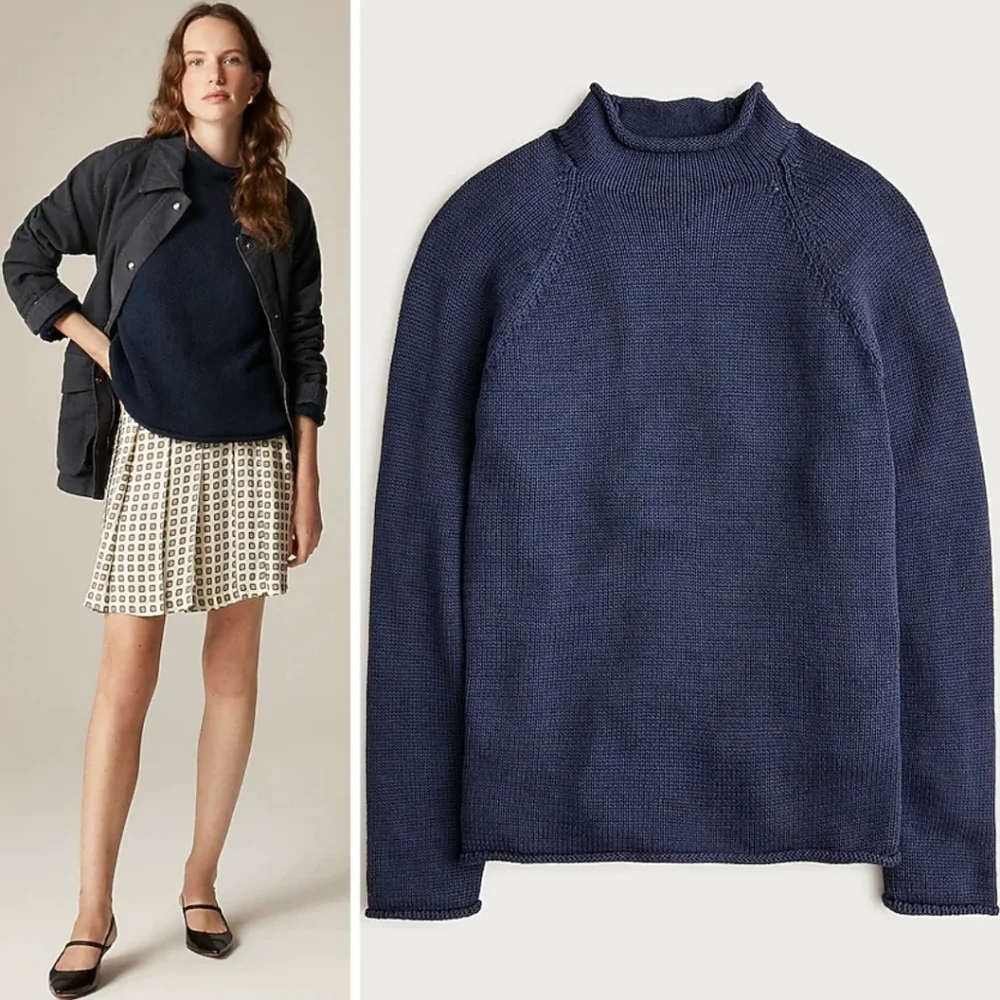 New! J. Crew 1988 Rollneck Sweater in Cotton Navy Unisex - Picture 1 of 11